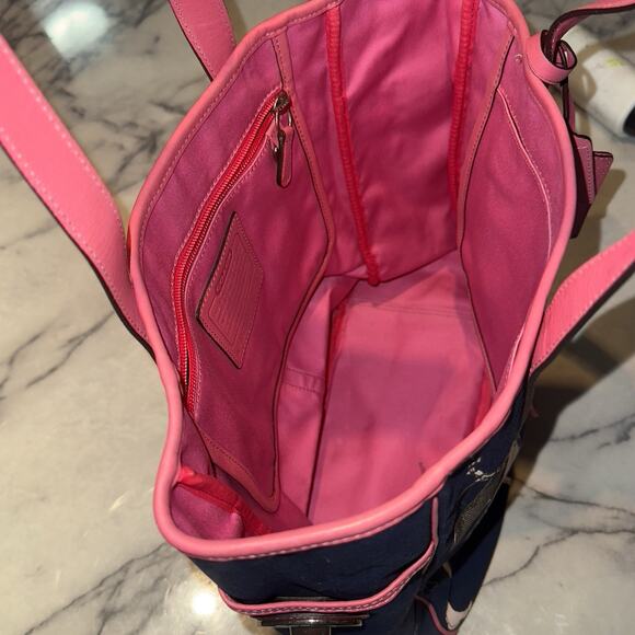 Y2K Vintage Coach Bonnie Cashin Tote Bag Handbag Canvas Blue Pink Leather CLEANN - Picture 10 of 12